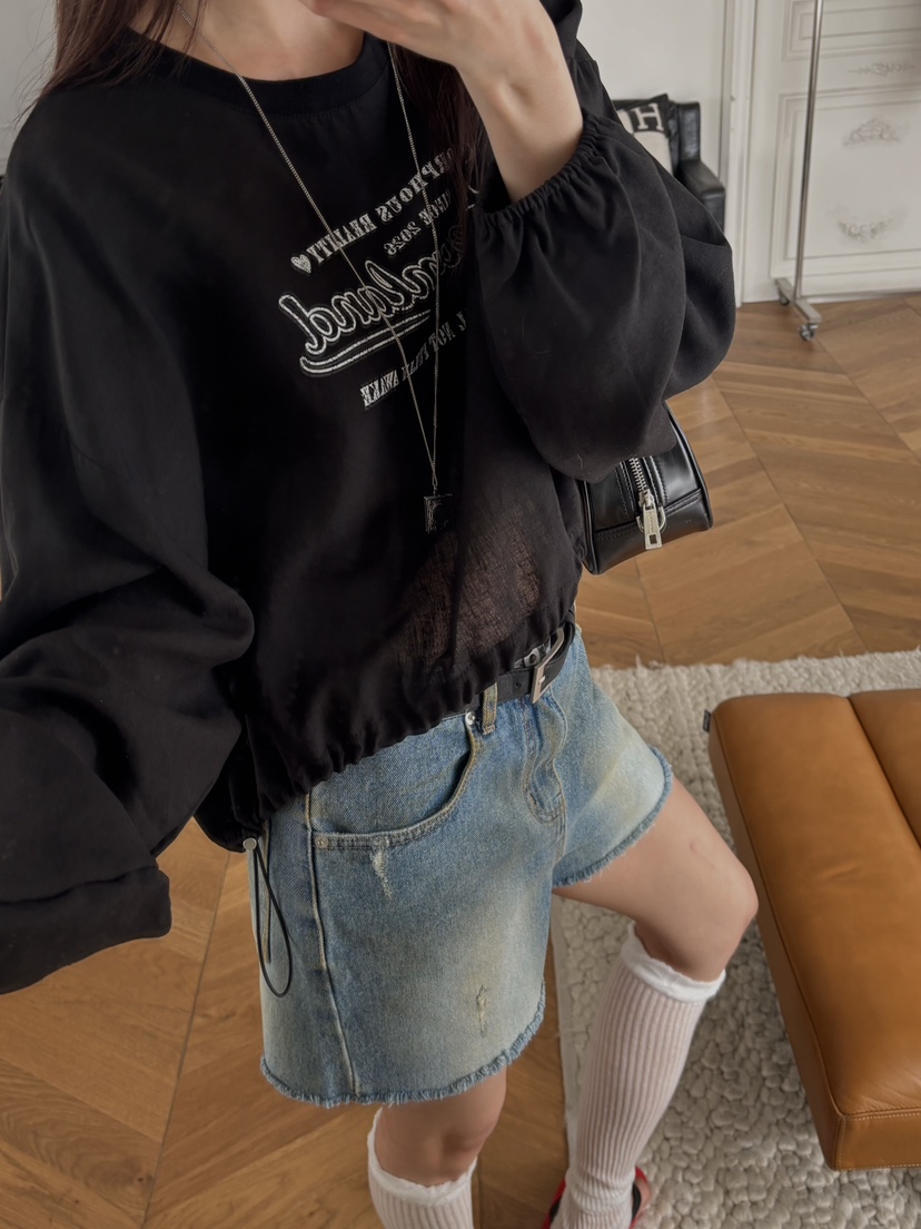 BENE韓國代購女士新品休閑熱賣人氣推薦時尚26春夏長袖T恤亞麻BENE長袖T恤圖色5黑色