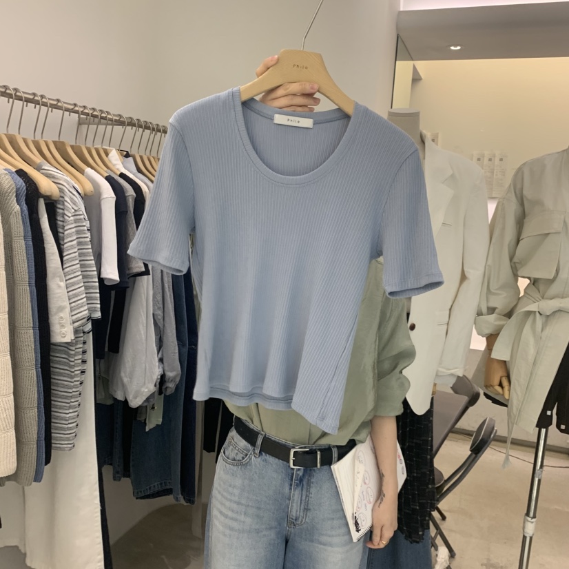 PHILO韓國東大門直郵女士新款職業人氣休閑時尚26春夏T恤PHILOT恤圖色2