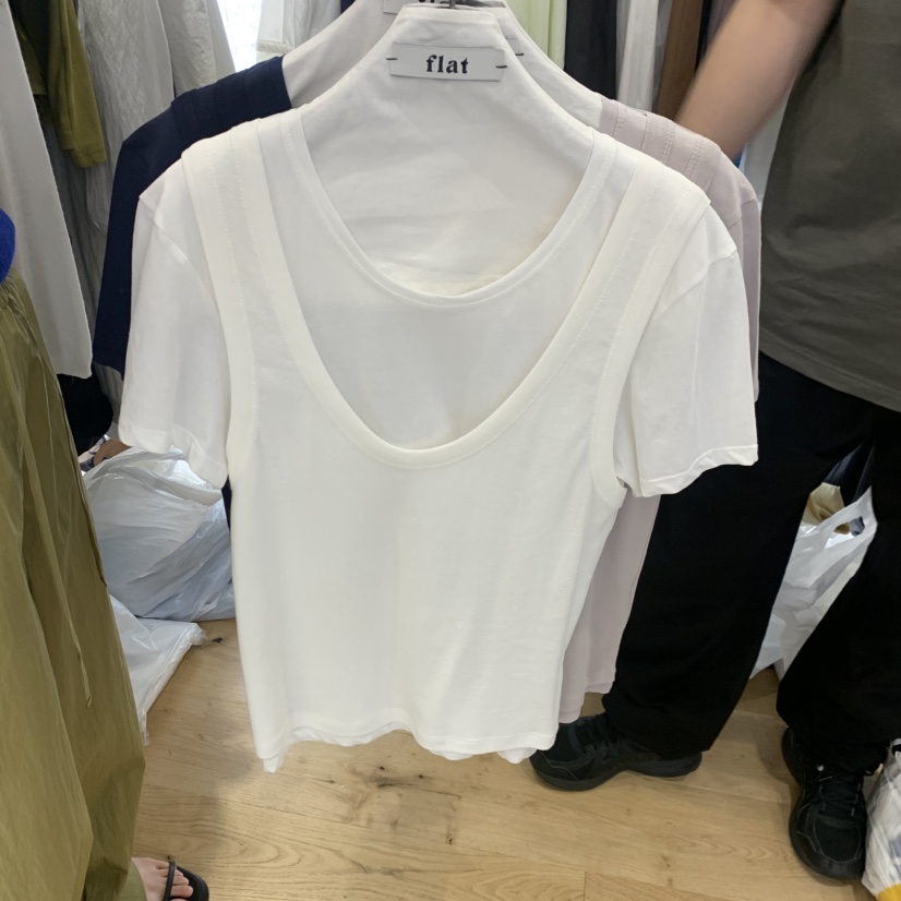 FLAT韓國代購女士新品休閑推薦人氣時尚熱賣26春夏T恤假兩件FLATT恤圖色2