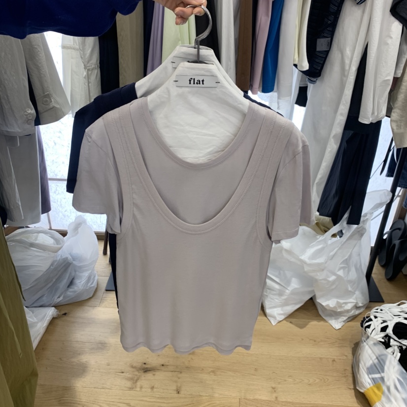 FLAT韓國代購女士新品休閑推薦人氣時尚熱賣26春夏T恤假兩件FLATT恤圖色3