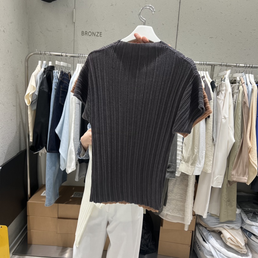 BRONZE韓國東大門直郵女士新品26春夏休閑T恤不含項鏈褶皺BRONZET恤