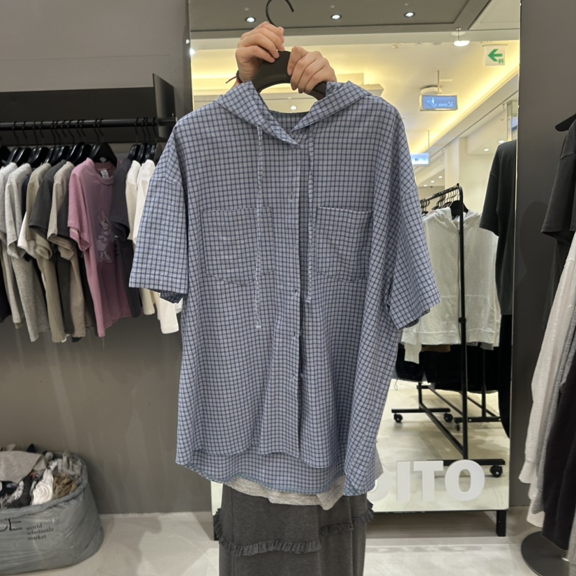 CREDITO韓國東大門代購女士新款推薦襯衫蕾絲衫連帽衫格子CREDITO襯衫/蕾絲衫圖色2