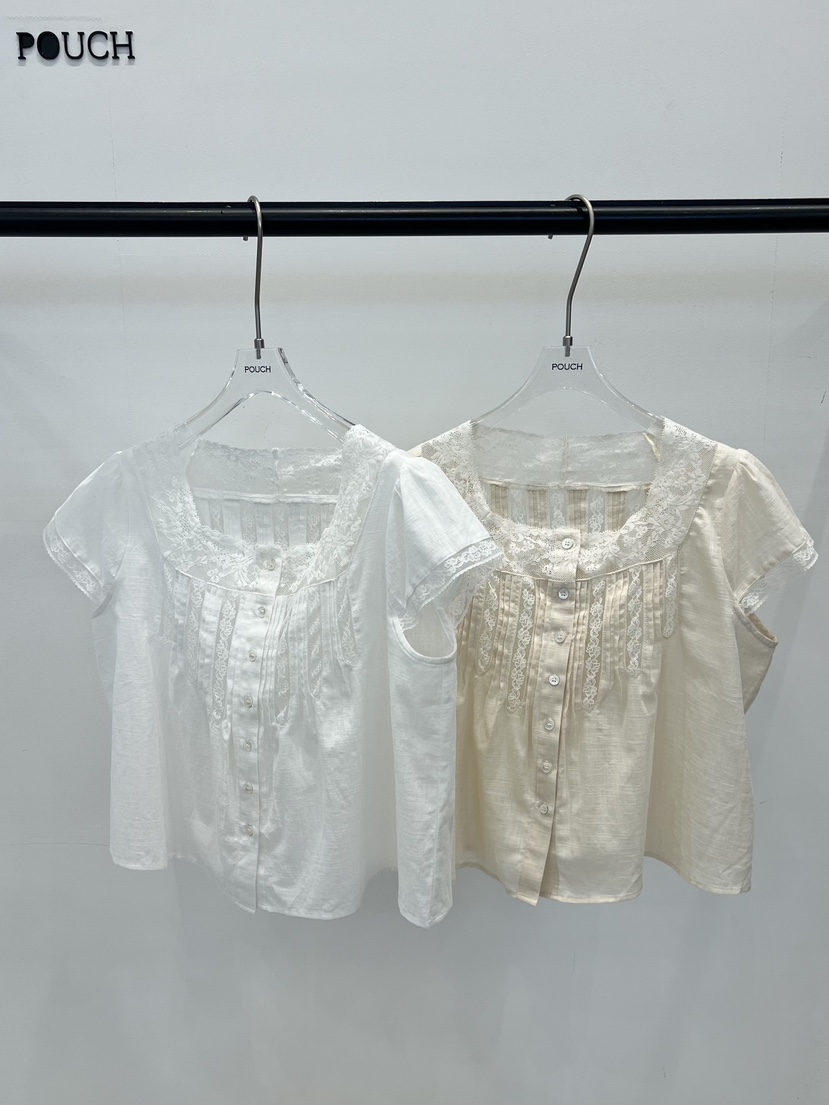 POUCH韓國代購女裝新品休閑職業時尚26春夏人氣襯衫蕾絲衫POUCH襯衫/蕾絲衫
