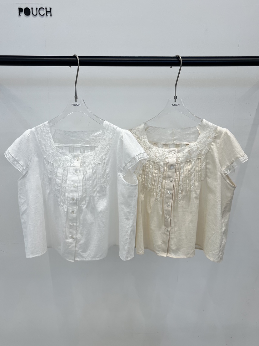 POUCH韓國代購女裝新品休閑職業時尚26春夏人氣襯衫蕾絲衫POUCH襯衫/蕾絲衫