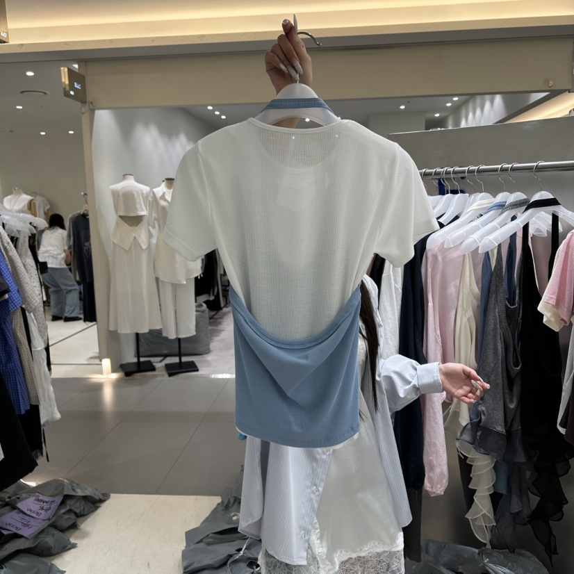 BENE韓國直郵實拍女裝新品職業熱賣推薦人氣休閑T恤假兩件BENET恤