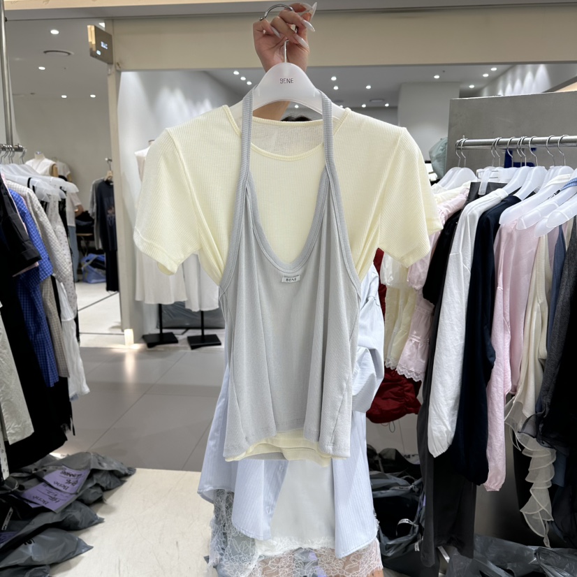 BENE韓國直郵實拍女裝新品職業熱賣推薦人氣休閑T恤假兩件BENET恤圖色2