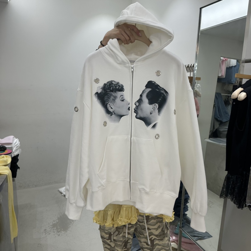 REPELLER韓國代購女裝新款26春夏夾克拉鏈連帽衫復古鏤空REPELLER夾克圖色1