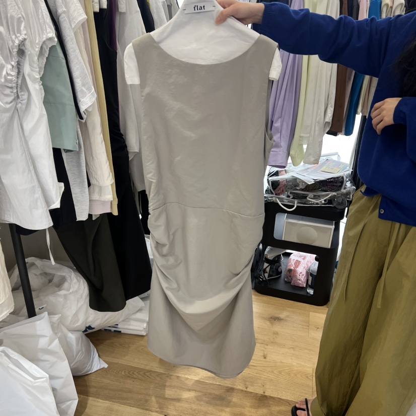 FLAT韓國直郵實拍女士新品休閑熱賣26春夏連衣裙褶皺兩面雙面FLAT連衣裙