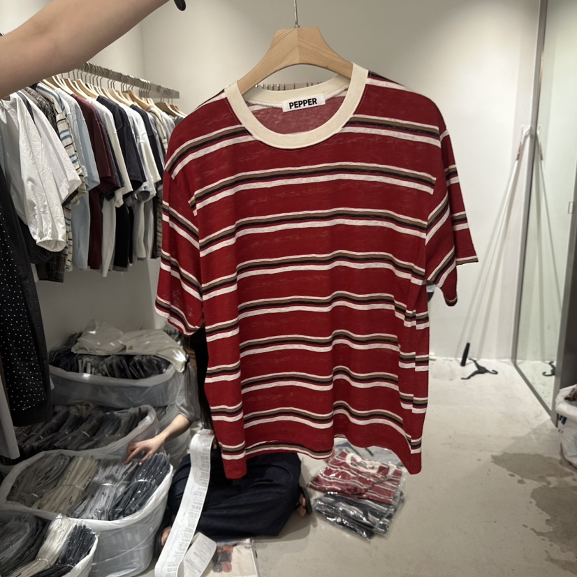 PEPPER-L韓國直郵女士新款推薦26春夏時尚休閑人氣T恤條紋PEPPERT恤圖色1