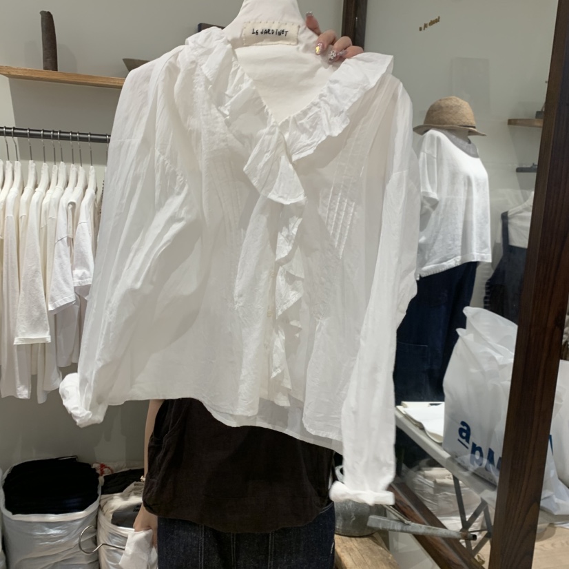 LE JARDINET韓國直郵女士新款推薦熱賣休閑襯衫蕾絲衫褶皺LE JARDINET襯衫/蕾絲衫圖色2