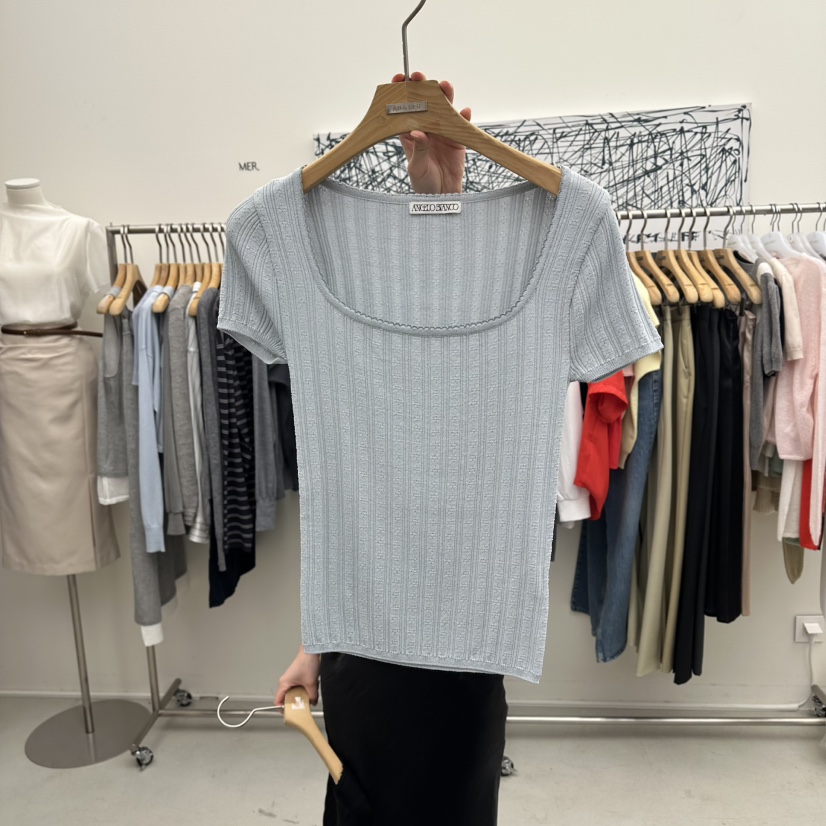 MER韓國東大門代購女裝新款時尚熱賣職業休閑26春夏針織衫蕾絲MER/ANGELO BIANCO針織衫圖色2