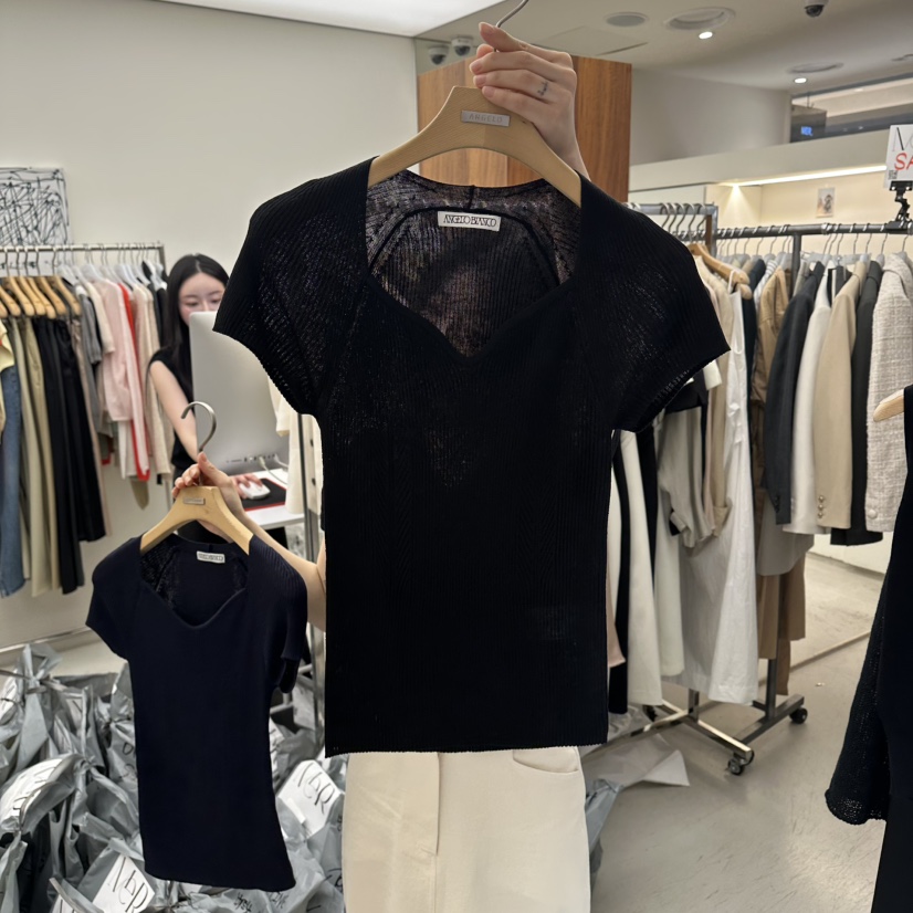 MER韓國代購女士新款推薦時尚熱賣休閑職業人氣26春夏針織衫MER/ANGELO BIANCO針織衫圖色4黑色