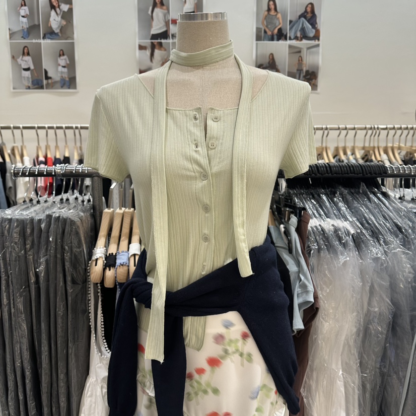 BAGUETTE-P韓國直郵實拍女士新品休閑T恤含脖帶系帶開衫BAGUETTE-PT恤圖色1