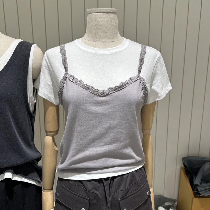 GRADE韓國直郵實拍女士新品休閑熱賣26春夏人氣T恤假兩件GRADET恤圖色1