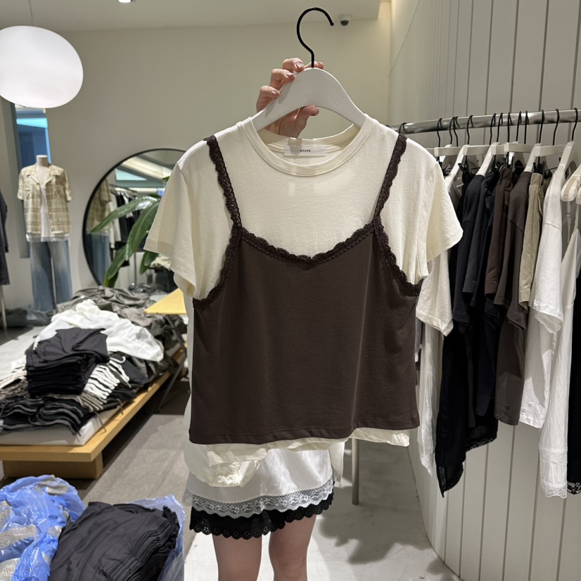 GRADE韓國直郵實拍女士新品休閑熱賣26春夏人氣T恤假兩件GRADET恤圖色2