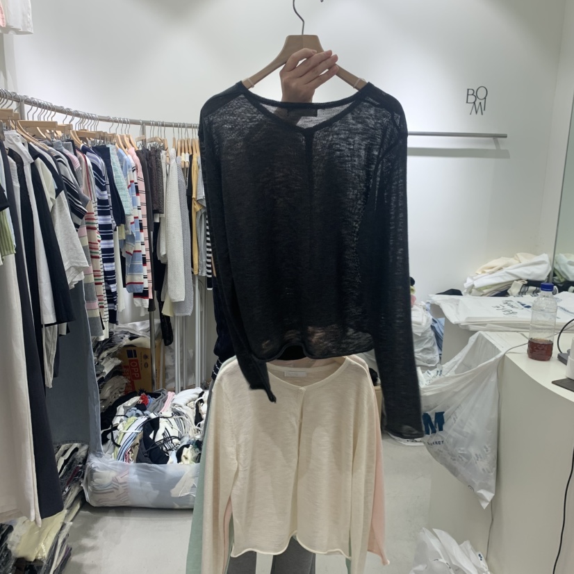 BY BOMI韓國直郵女士新品職業熱賣休閑針織衫透明圓領開衫BY BOMI針織衫