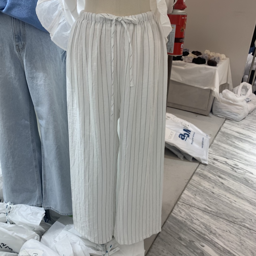 BY BOMI韓國代購女士新品人氣推薦時尚休閑休閑褲亞麻條紋BY BOMI休閑褲圖色2