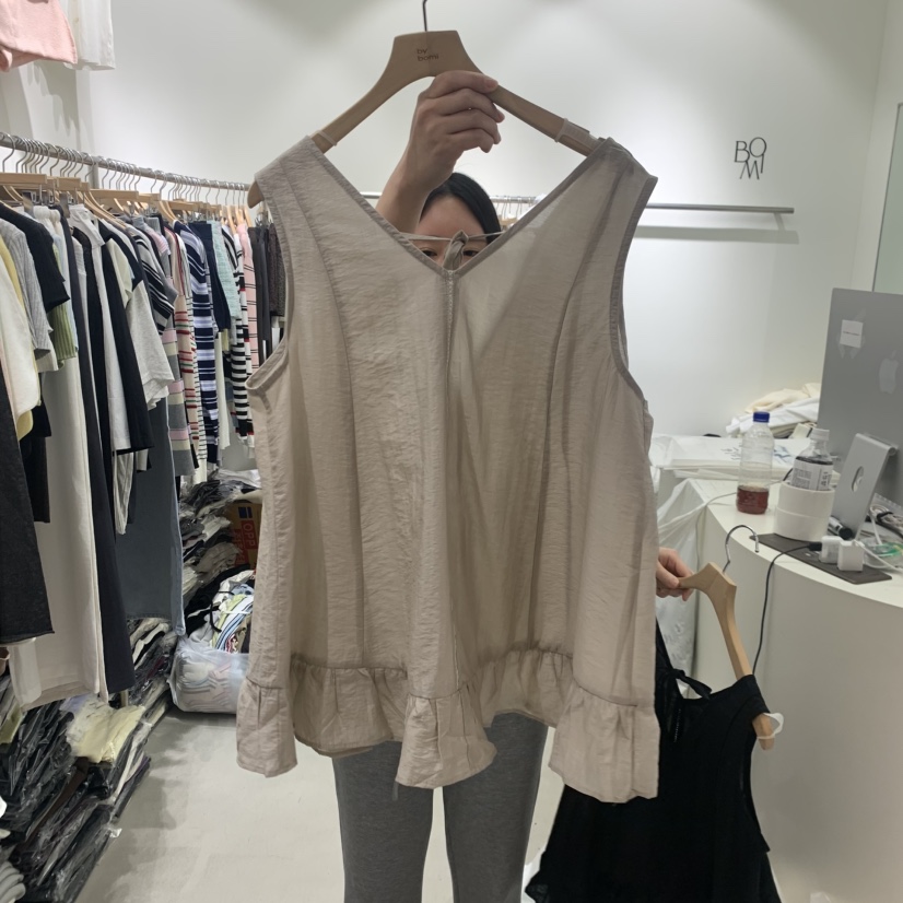 BY BOMI韓國直郵實拍女裝新品職業人氣吊帶背心荷葉邊亞麻BY BOMI吊帶/背心圖色2