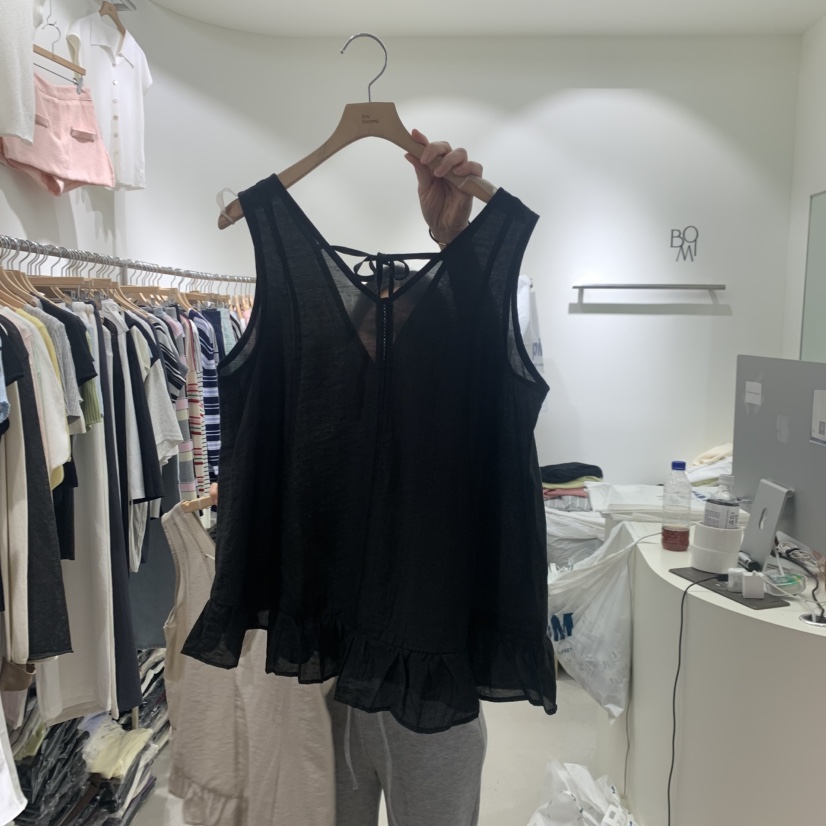 BY BOMI韓國直郵實拍女裝新品職業人氣吊帶背心荷葉邊亞麻BY BOMI吊帶/背心圖色3