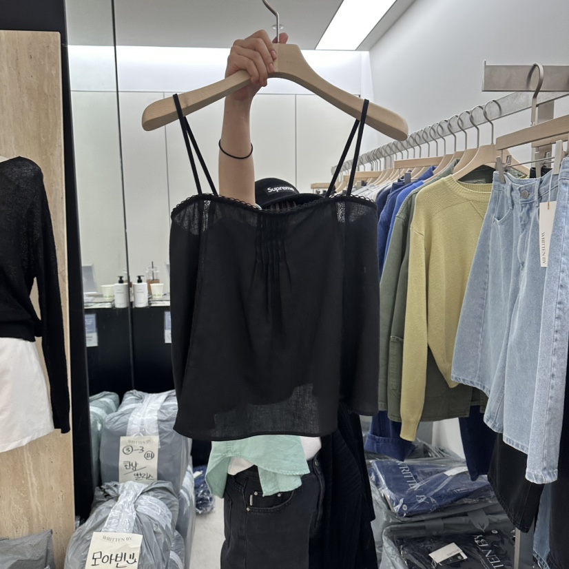 WRITTEN BY韓國東大門直郵女裝新款職業吊帶背心蕾絲褶裥WRITTEN BY吊帶/背心圖色2