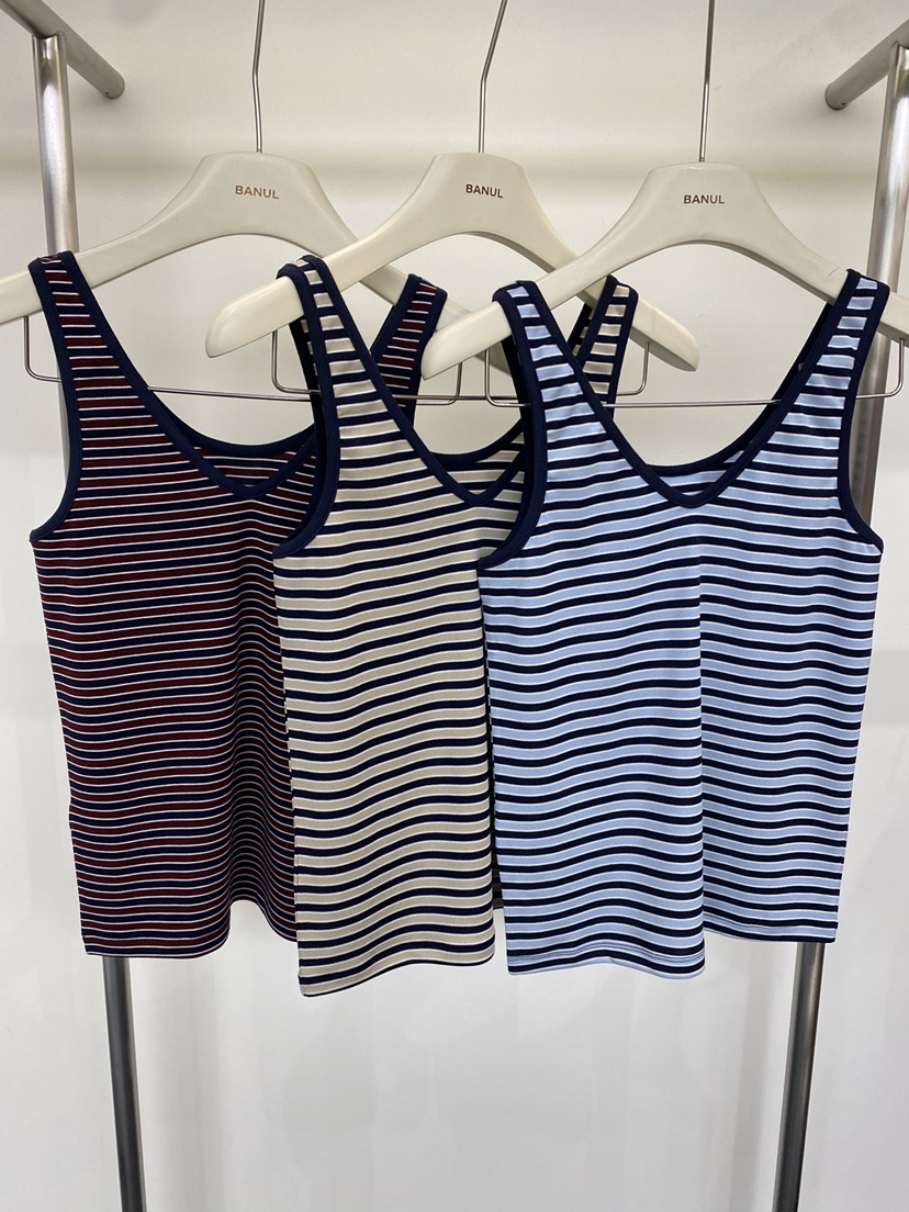 BANUL韓國東大門代購女裝新品熱賣26春夏吊帶背心天絲條紋BANUL吊帶/背心
