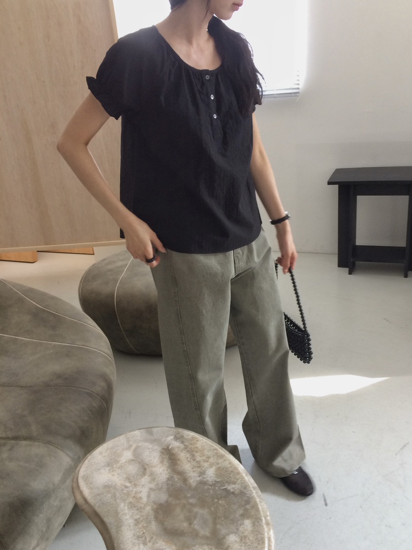 ANOU韓國東大門直郵女裝新款休閑職業推薦襯衫蕾絲衫泡泡袖ANOU襯衫/蕾絲衫