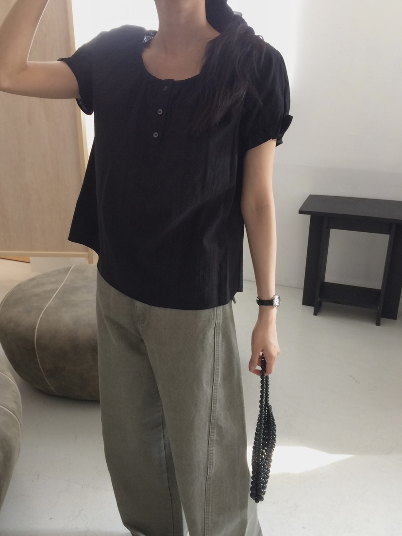 ANOU韓國東大門直郵女裝新款休閑職業推薦襯衫蕾絲衫泡泡袖ANOU襯衫/蕾絲衫