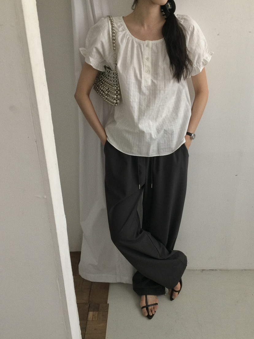 ANOU韓國東大門直郵女裝新款休閑職業推薦襯衫蕾絲衫泡泡袖ANOU襯衫/蕾絲衫