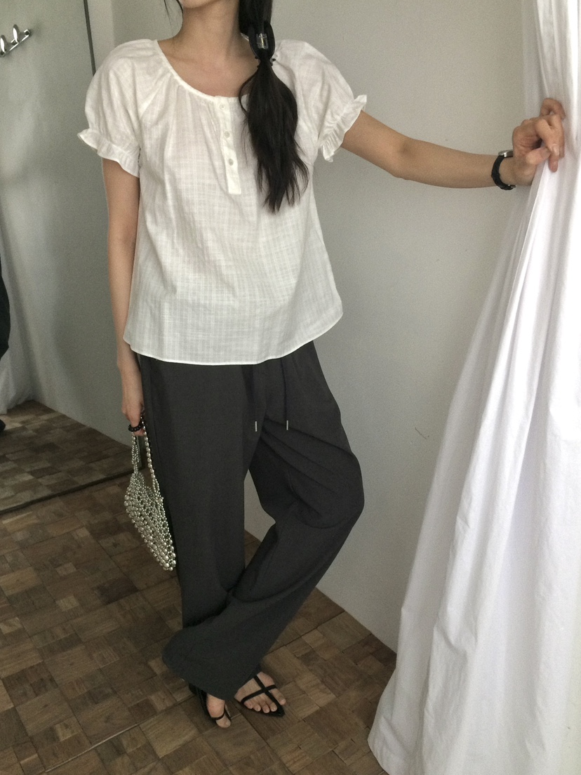 ANOU韓國東大門直郵女裝新款休閑職業推薦襯衫蕾絲衫泡泡袖ANOU襯衫/蕾絲衫