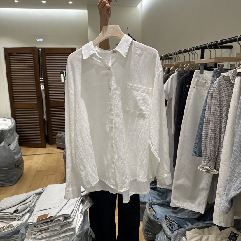 GILLI韓國東大門直郵女士新品26春夏休閑時尚襯衫蕾絲衫亞麻GILLI襯衫/蕾絲衫圖色2