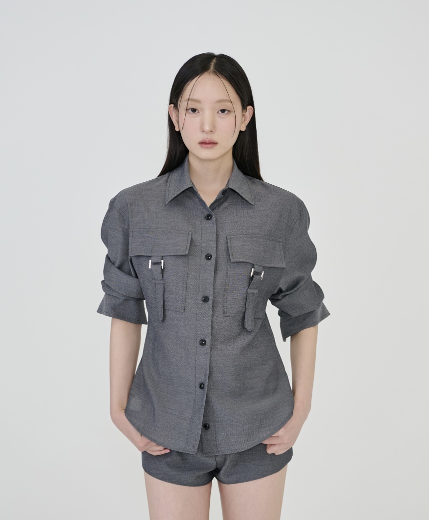 STAGE東大門代購女士新款推薦26春夏真品熱賣襯衫蕾絲衫口袋STAGE襯衫/蕾絲衫