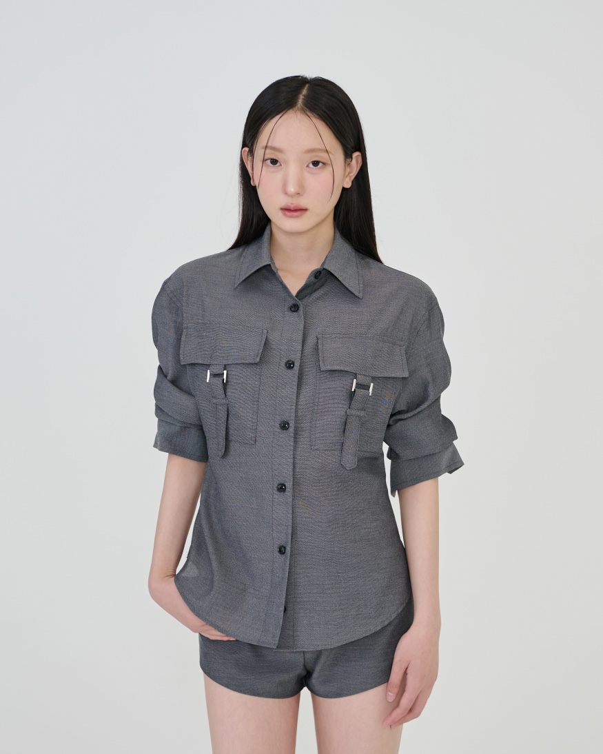 STAGE東大門代購女士新款推薦26春夏真品熱賣襯衫蕾絲衫口袋STAGE襯衫/蕾絲衫