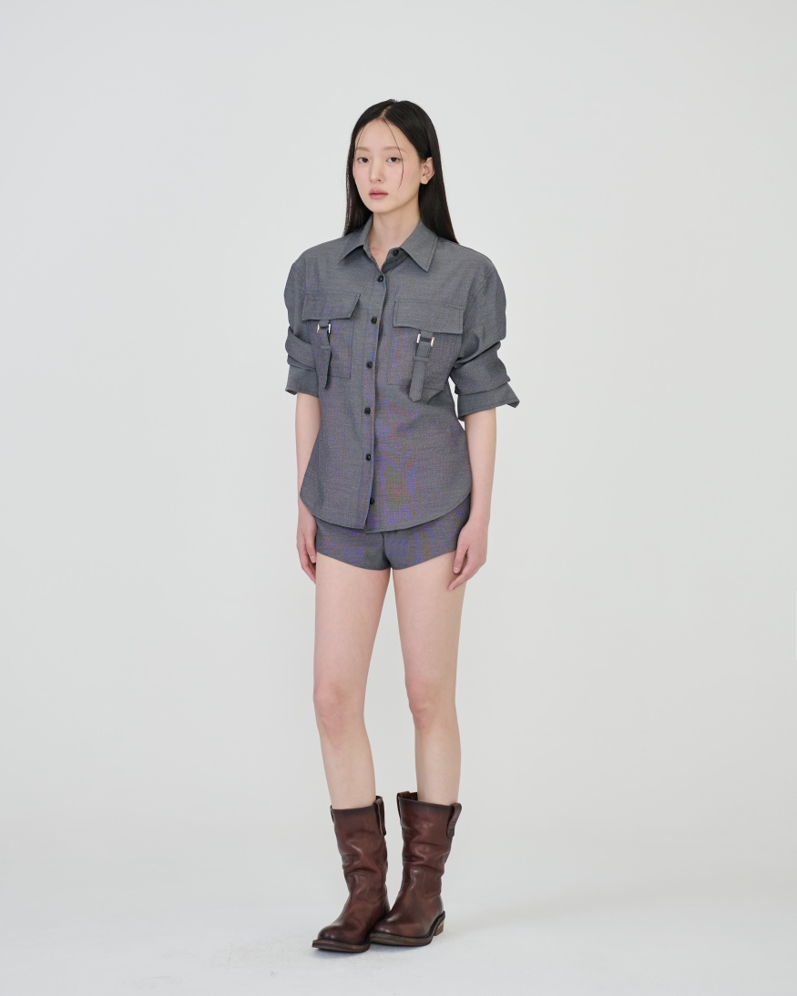 STAGE東大門代購女士新款推薦26春夏真品熱賣襯衫蕾絲衫口袋STAGE襯衫/蕾絲衫