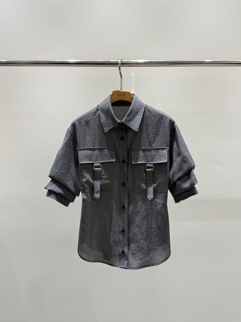 STAGE東大門代購女士新款推薦26春夏真品熱賣襯衫蕾絲衫口袋STAGE襯衫/蕾絲衫圖色2