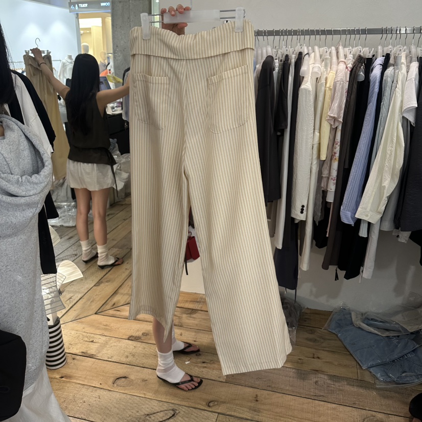 CREAM VILLA東大門代購女裝新品休閑休閑褲海軍條紋CREAMVILLA休閑褲