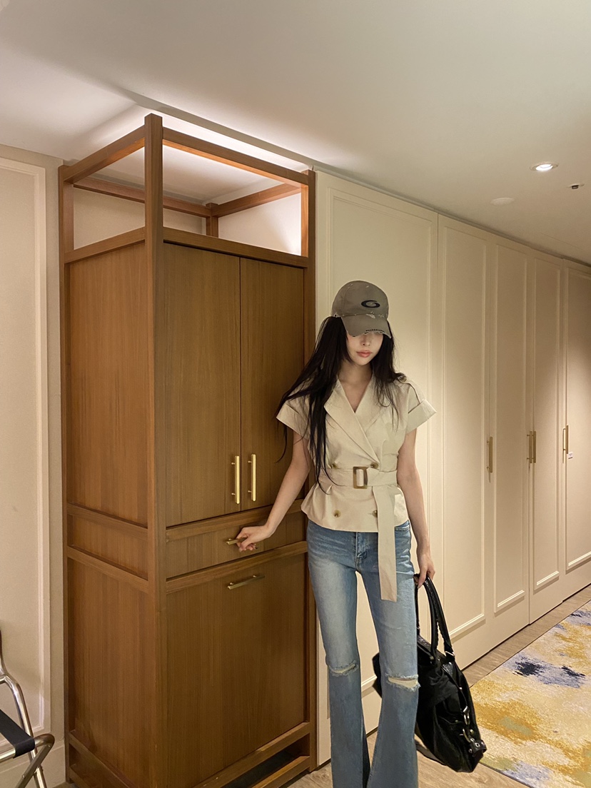 FOUREIGHT東大門實拍女裝新品熱賣人氣職業休閑夾克含腰帶FOUR EIGHT夾克