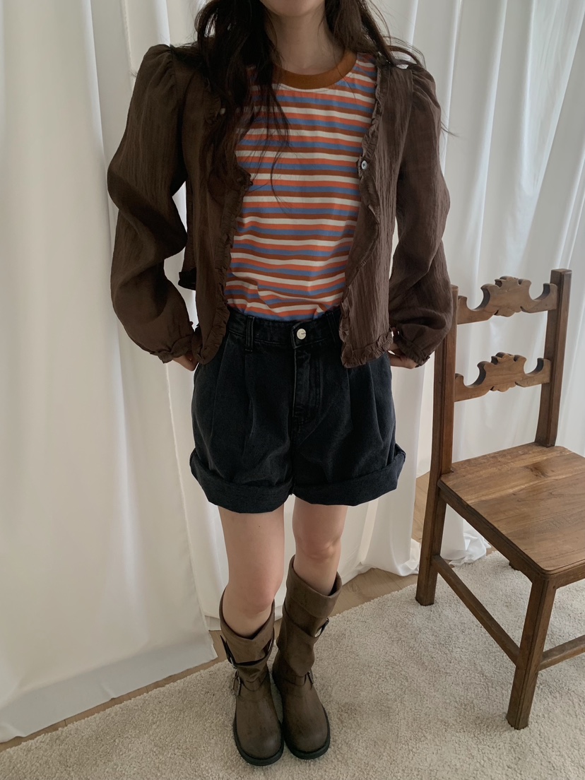 CAMEL-P韓國直郵女士新品推薦襯衫蕾絲衫荷葉邊開衫Came_l 家襯衫/蕾絲衫