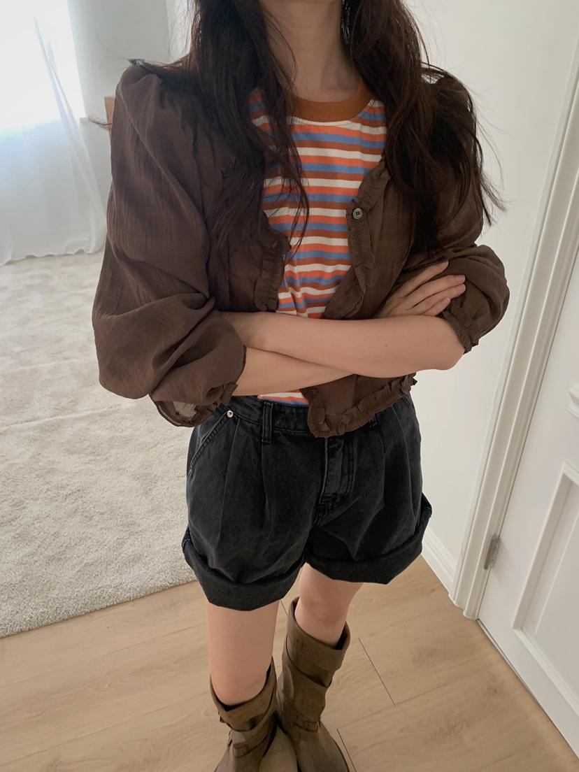 CAMEL-P韓國直郵女士新品推薦襯衫蕾絲衫荷葉邊開衫Came_l 家襯衫/蕾絲衫