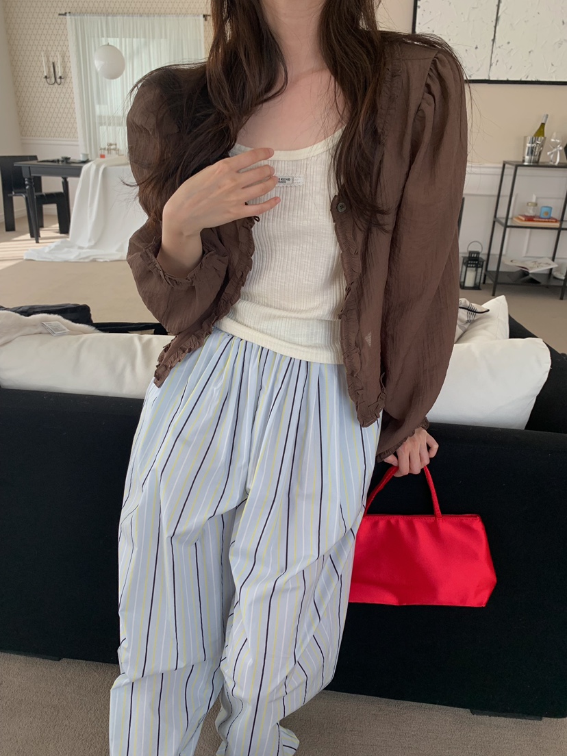 CAMEL-P韓國直郵女士新品推薦襯衫蕾絲衫荷葉邊開衫Came_l 家襯衫/蕾絲衫