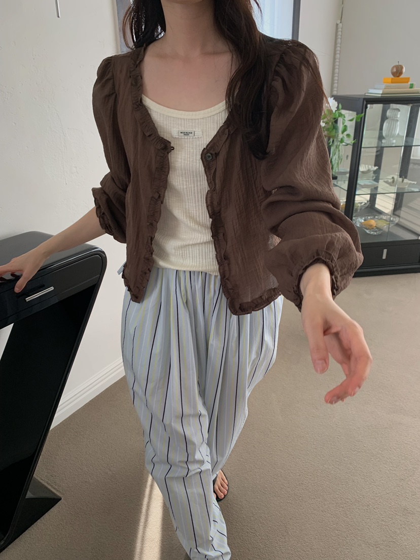 CAMEL-P韓國直郵女士新品推薦襯衫蕾絲衫荷葉邊開衫Came_l 家襯衫/蕾絲衫