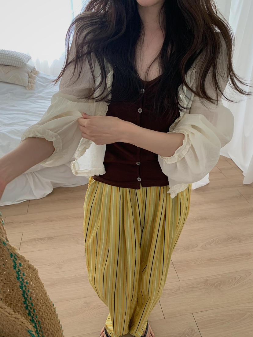 CAMEL-P韓國直郵女士新品推薦襯衫蕾絲衫荷葉邊開衫Came_l 家襯衫/蕾絲衫