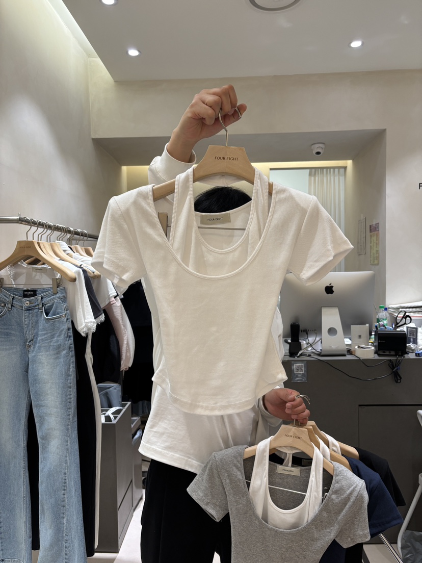FOUREIGHT東大門實拍女裝新品推薦26春夏人氣時尚T恤假兩件FOUR EIGHTT恤圖色1