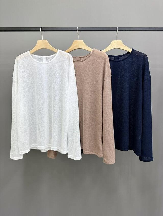 I BLLE韓國代購女裝新品休閑人氣26春夏長袖T恤亞麻紐扣I BLLE長袖T恤