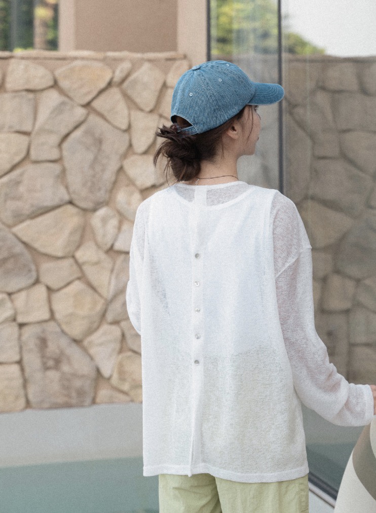 I BLLE韓國代購女裝新品休閑人氣26春夏長袖T恤亞麻紐扣I BLLE長袖T恤