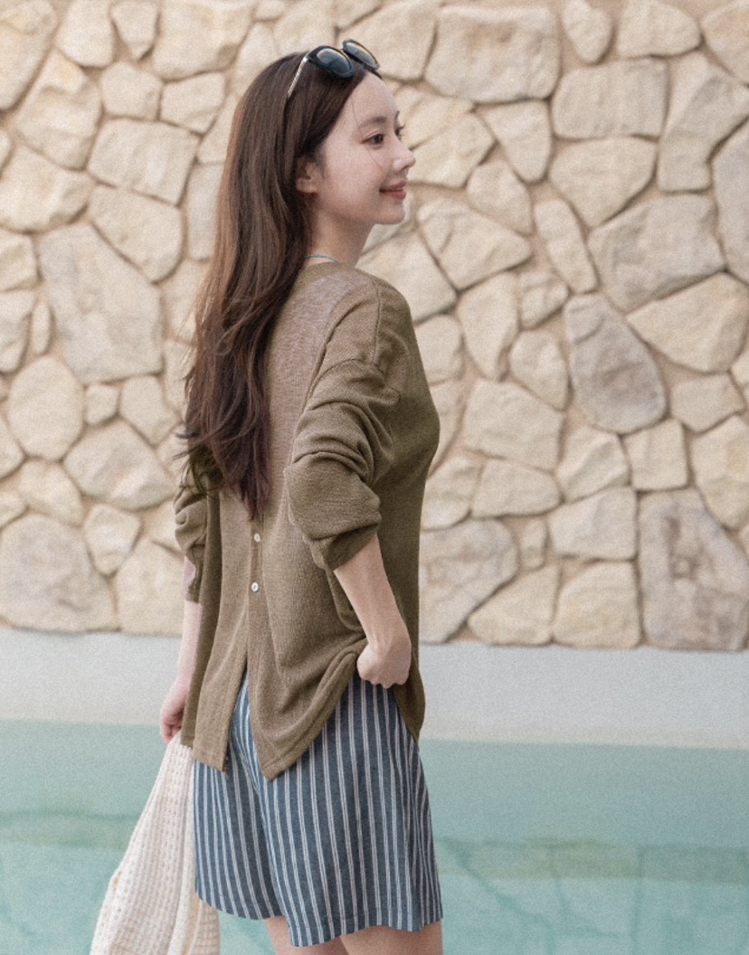 I BLLE韓國代購女裝新品休閑人氣26春夏長袖T恤亞麻紐扣I BLLE長袖T恤