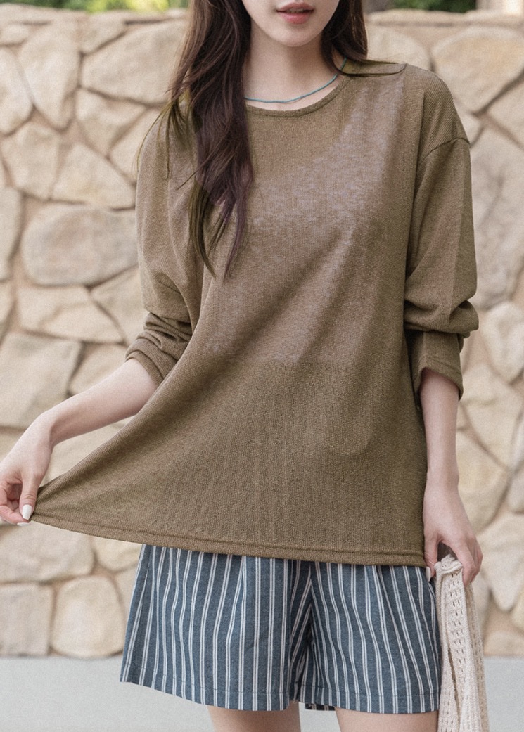 I BLLE韓國代購女裝新品休閑人氣26春夏長袖T恤亞麻紐扣I BLLE長袖T恤