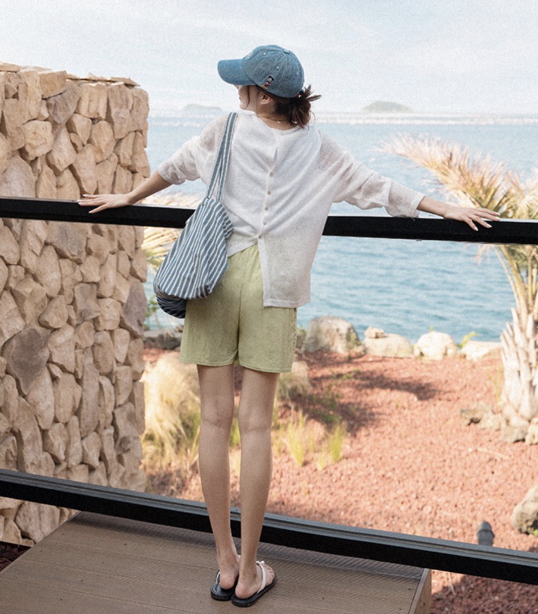 I BLLE韓國代購女裝新品休閑人氣26春夏長袖T恤亞麻紐扣I BLLE長袖T恤