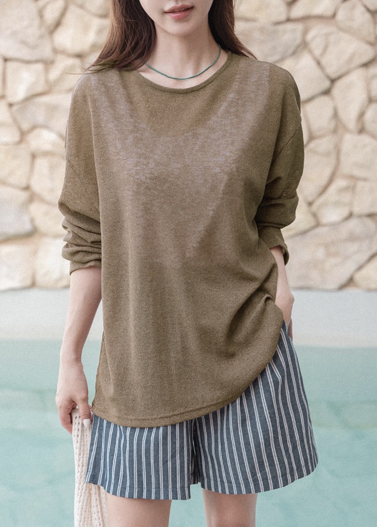 I BLLE韓國代購女裝新品休閑人氣26春夏長袖T恤亞麻紐扣I BLLE長袖T恤