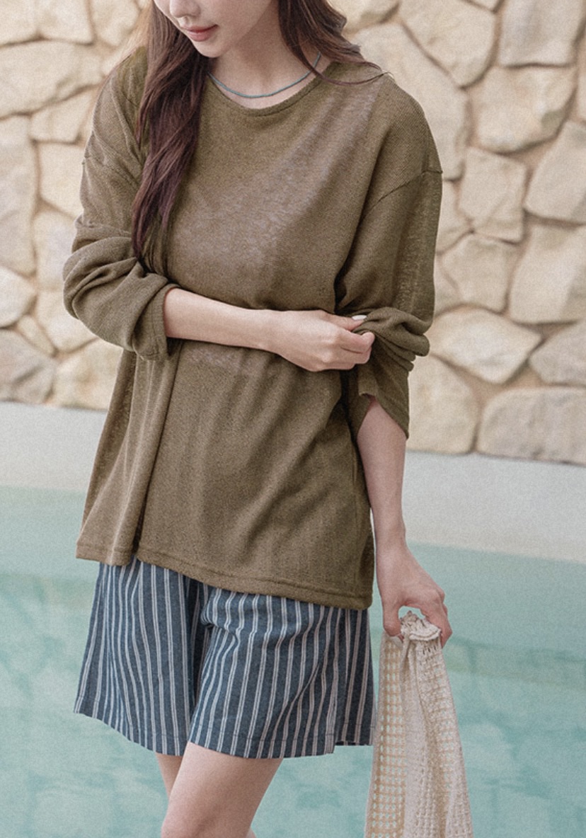 I BLLE韓國代購女裝新品休閑人氣26春夏長袖T恤亞麻紐扣I BLLE長袖T恤