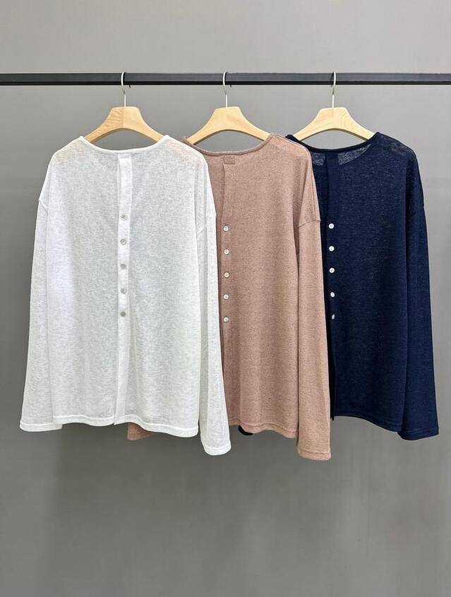 I BLLE韓國代購女裝新品休閑人氣26春夏長袖T恤亞麻紐扣I BLLE長袖T恤